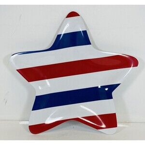 Plastic red/ Blue striped plate USA decor 11”x10”